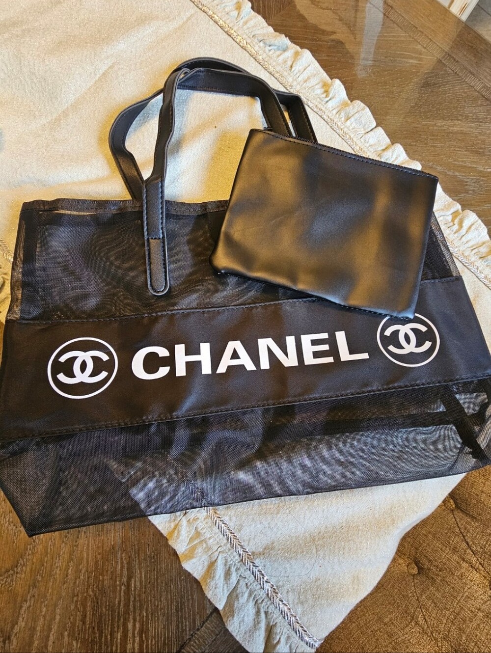 Black Mesh Tote Bag with Pouch - Classic Everyday Carry